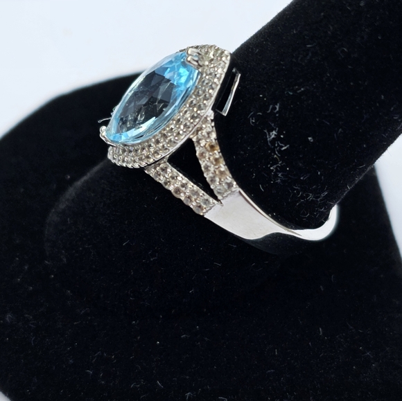 Vintage Sky Blue Topaz and White Zircon Sterling Silver Ring Size 10 - Picture 12 of 16
